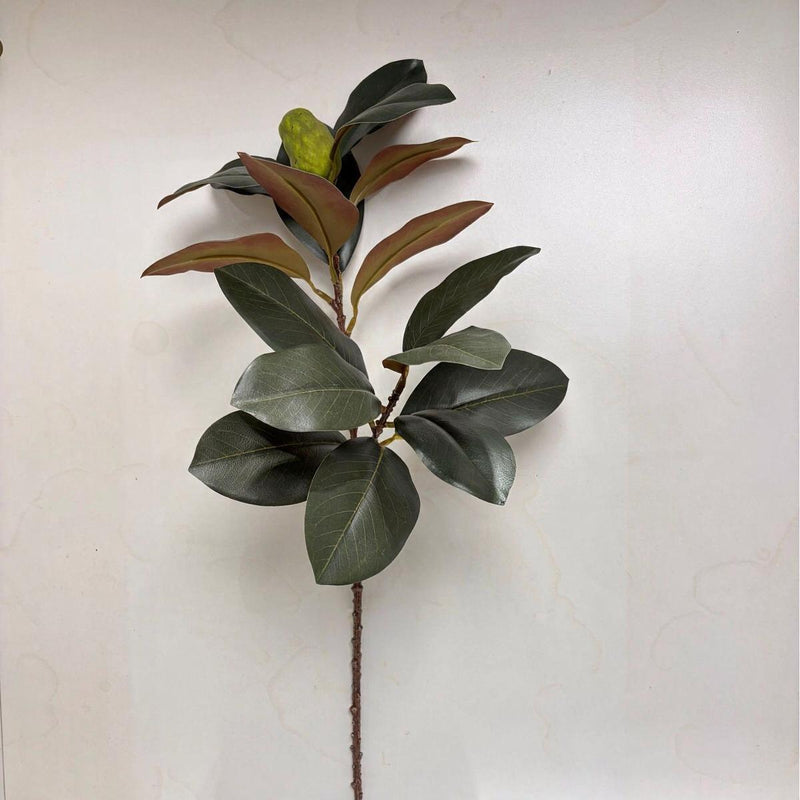 Artificial Magnolia Leaf Bush with Berries, 2-Fork Faux Greenery Branch, Nordic Style, for Wedding & Home Decor