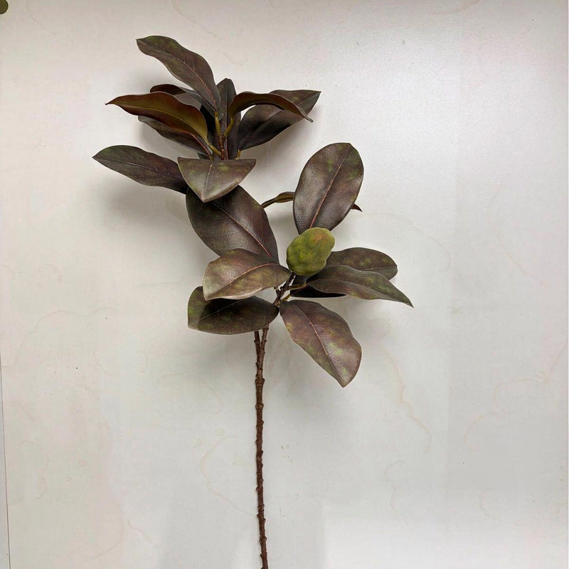 Artificial Magnolia Leaf Bush with Berries, 2-Fork Faux Greenery Branch, Nordic Style, for Wedding & Home Decor