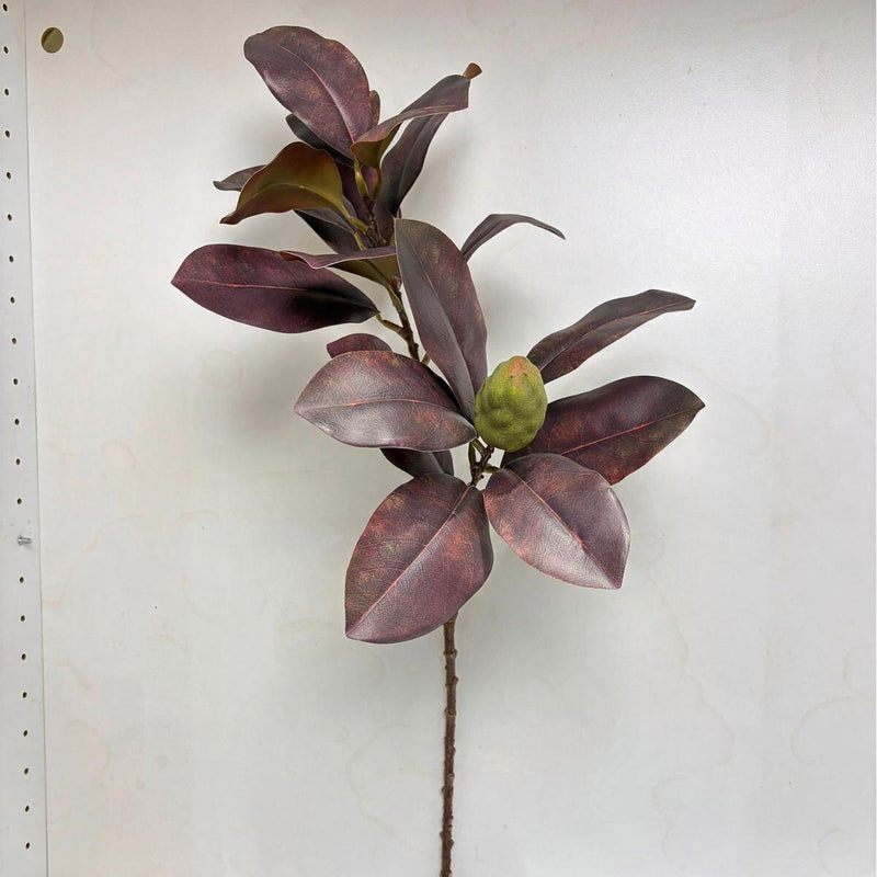 Artificial Magnolia Leaf Bush with Berries, 2-Fork Faux Greenery Branch, Nordic Style, for Wedding & Home Decor
