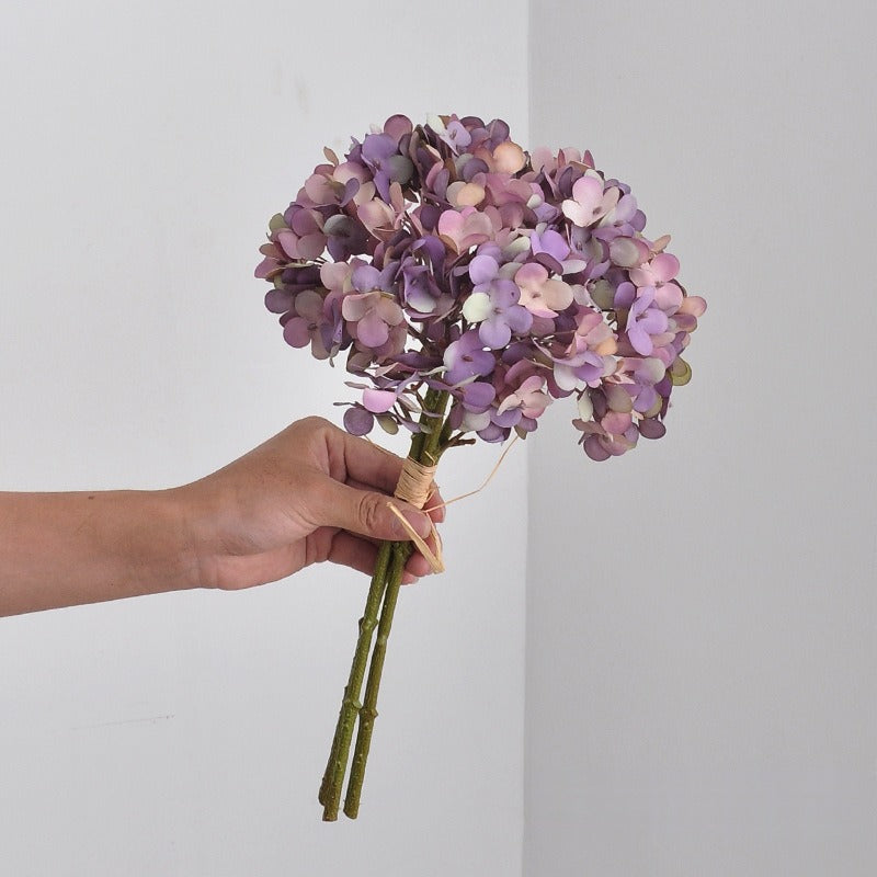 Artificial Hydrangea Bouquet, 3 Stems with 3 Blooms, PVC & Faux Silk, Bendable Stems, Wedding & Home Decor