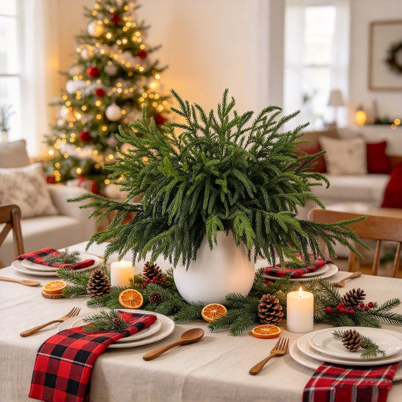 20 Pcs 18 Inch Artificial Norfolk Pine Branches, Realistic Touch Faux Pine Stems for Vase, Fireplace, DIY Garland, Wreath, Table & Indoor Christmas Decor
