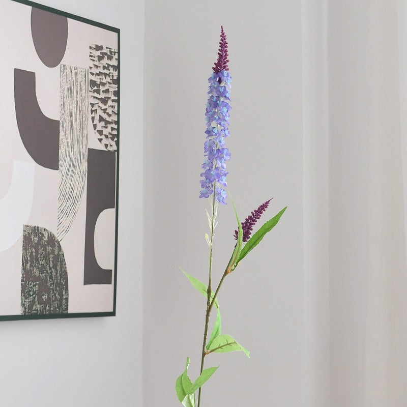 Artificial Lavender, Delphinium, and Foxtail Single Stem, Silk-Like Fabric, for Home Decor, Wedding, and Events