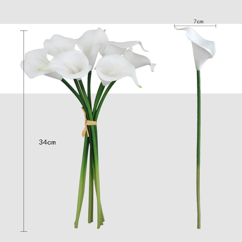 Calla Lily Bouquet, 7-Bloom Artificial Flowers, 13" Tall, PU Material, Wedding, Home Decor