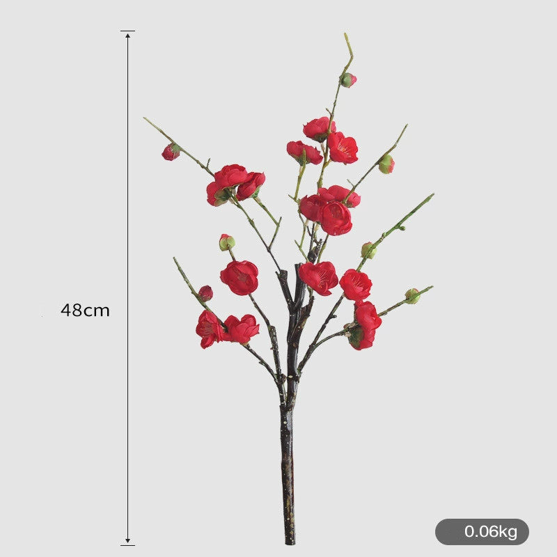 Artificial Wintersweet Branch, Single Stem with 26 Blooms, 19" Tall, Silk-Like Fabric, for Weddings, Home Decor, and Events