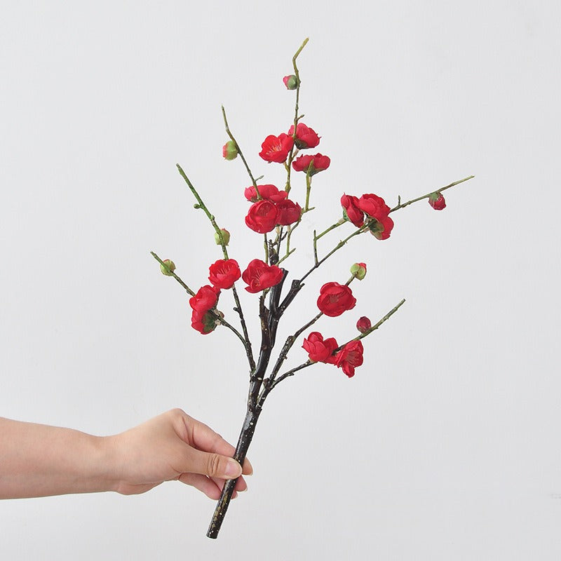 Artificial Wintersweet Branch, Single Stem with 26 Blooms, 19" Tall, Silk-Like Fabric, for Weddings, Home Decor, and Events