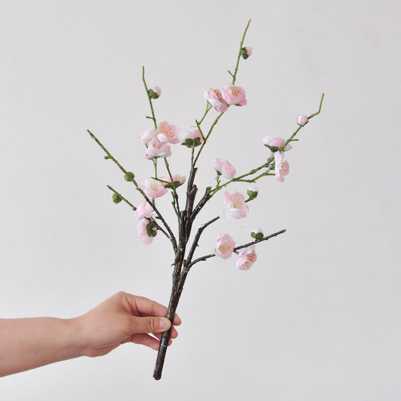 Artificial Wintersweet Branch, Single Stem with 26 Blooms, 19" Tall, Silk-Like Fabric, for Weddings, Home Decor, and Events