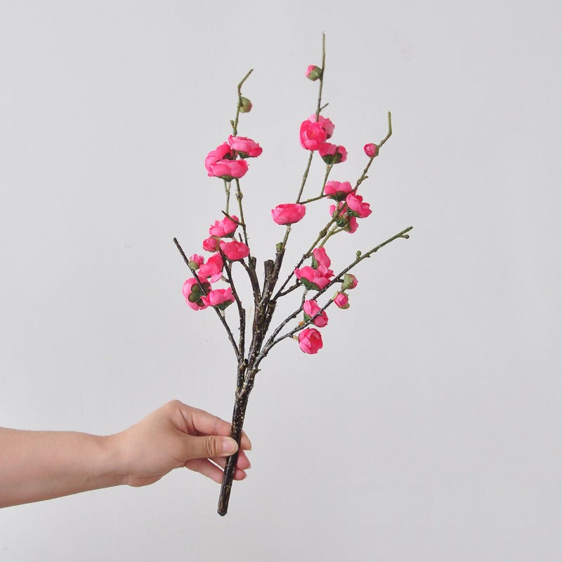 Artificial Wintersweet Branch, Single Stem with 26 Blooms, 19" Tall, Silk-Like Fabric, for Weddings, Home Decor, and Events