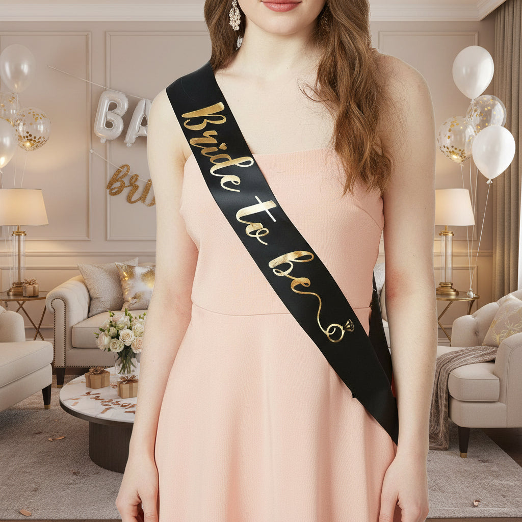 Bachelorette Party Bride to Be Sash - Gold Foil Bride Shoulder Sash for Bachelorette Celebrations