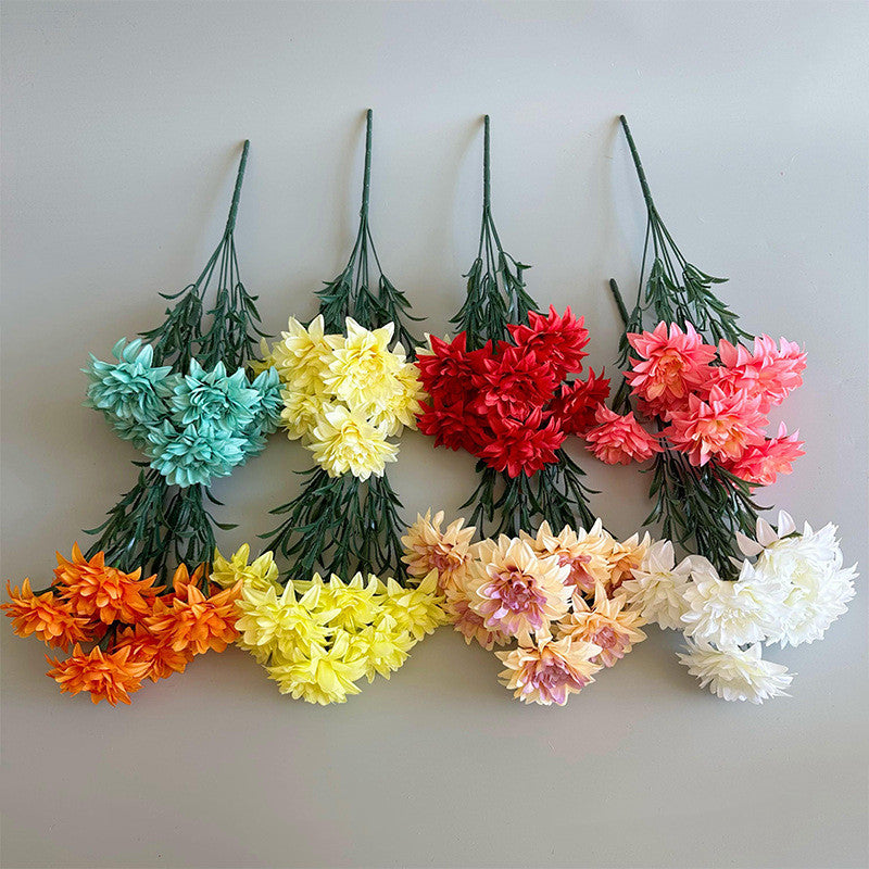 10 Pcs 17.7 Inch Silk Artificial Dahlia Bouquet Bushes, 7 Stems Turquoise Flowers