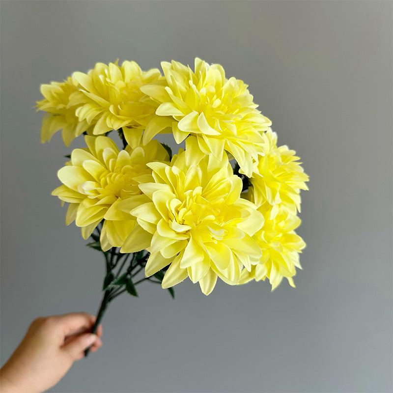 10 Pcs 17.7 Inch Silk Artificial Dahlia Bouquet Bushes, 7 Stems Turquoise Flowers
