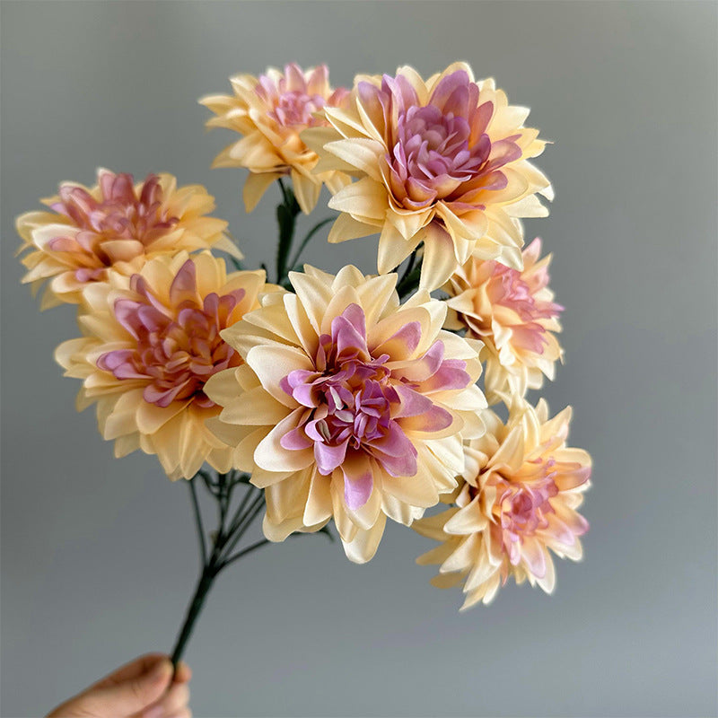 10 Pcs 17.7 Inch Silk Artificial Dahlia Bouquet Bushes, 7 Stems Turquoise Flowers