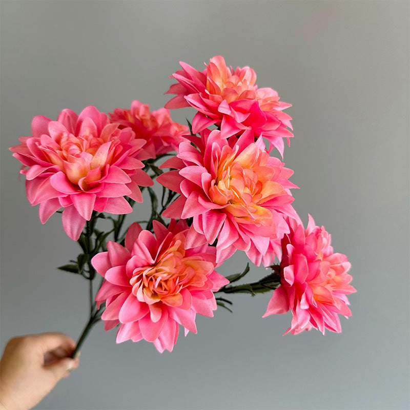10 Pcs 17.7 Inch Silk Artificial Dahlia Bouquet Bushes, 7 Stems Turquoise Flowers