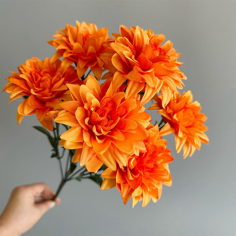 10 Pcs 17.7 Inch Silk Artificial Dahlia Bouquet Bushes, 7 Stems Turquoise Flowers