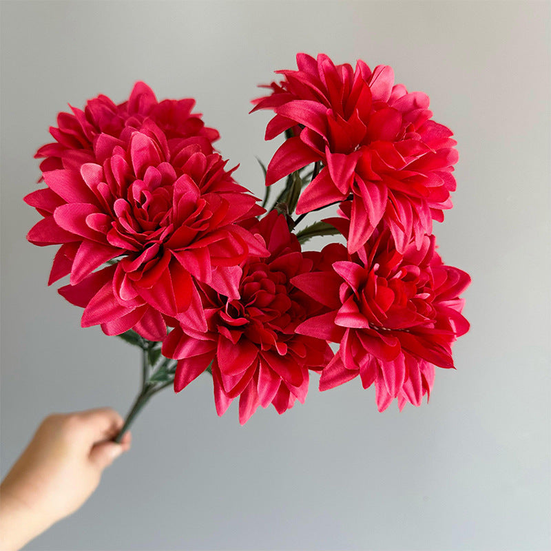 10 Pcs 17.7 Inch Silk Artificial Dahlia Bouquet Bushes, 7 Stems Turquoise Flowers