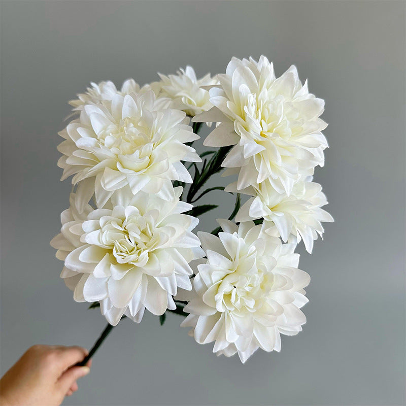 10 Pcs 17.7 Inch Silk Artificial Dahlia Bouquet Bushes, 7 Stems Turquoise Flowers