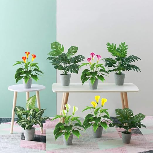 2 Pcs 17 Inch Artificial Calla Lily Bush Plants for Indoor Outdoor Decoration