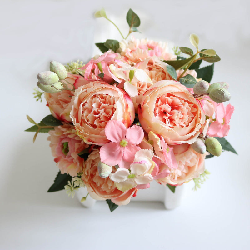 12 Inch Artificial Silk Peony Bush Bouquet, 1 Stem, Wedding Centerpiece Flowers