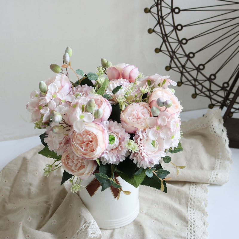 12 Inch Artificial Silk Peony Bush Bouquet, 1 Stem, Wedding Centerpiece Flowers