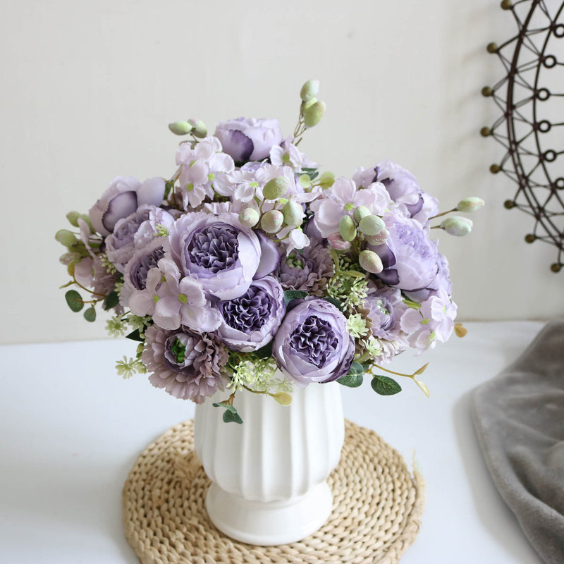 12 Inch Artificial Silk Peony Bush Bouquet, 1 Stem, Wedding Centerpiece Flowers