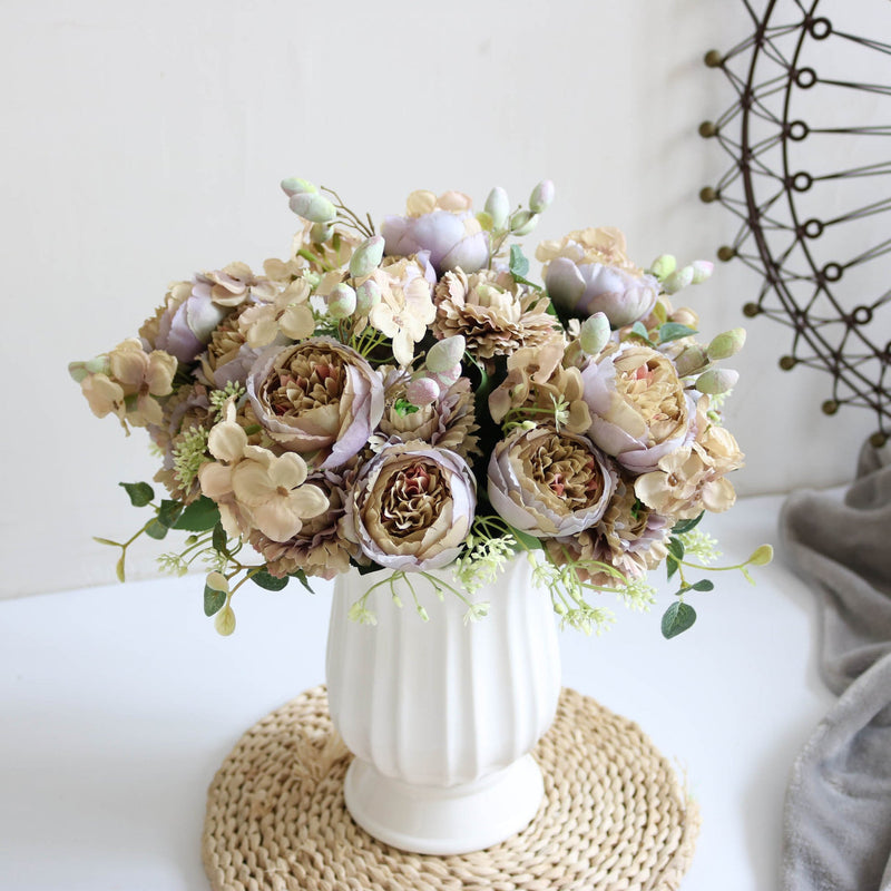 12 Inch Artificial Silk Peony Bush Bouquet, 1 Stem, Wedding Centerpiece Flowers