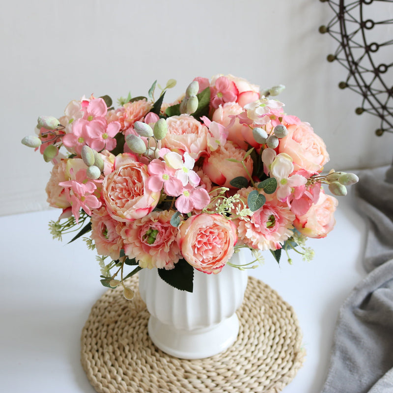 12 Inch Artificial Silk Peony Bush Bouquet, 1 Stem, Wedding Centerpiece Flowers