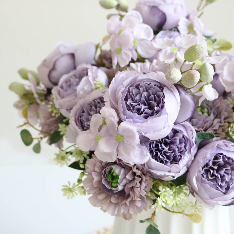 12 Inch Artificial Silk Peony Bush Bouquet, 1 Stem, Wedding Centerpiece Flowers