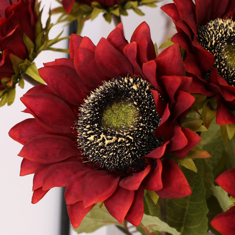 17 Inch Retro Sunflower Stems 10 Pcs Vintage Silk Artificial Flowers