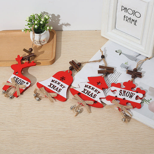 Bulk Christmas Hollow Wood Pendants 50 Pcs Xmas Tree Snowflakes Bells Elk Ornaments