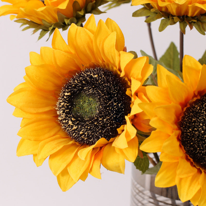 17 Inch Retro Sunflower Stems 10 Pcs Vintage Silk Artificial Flowers