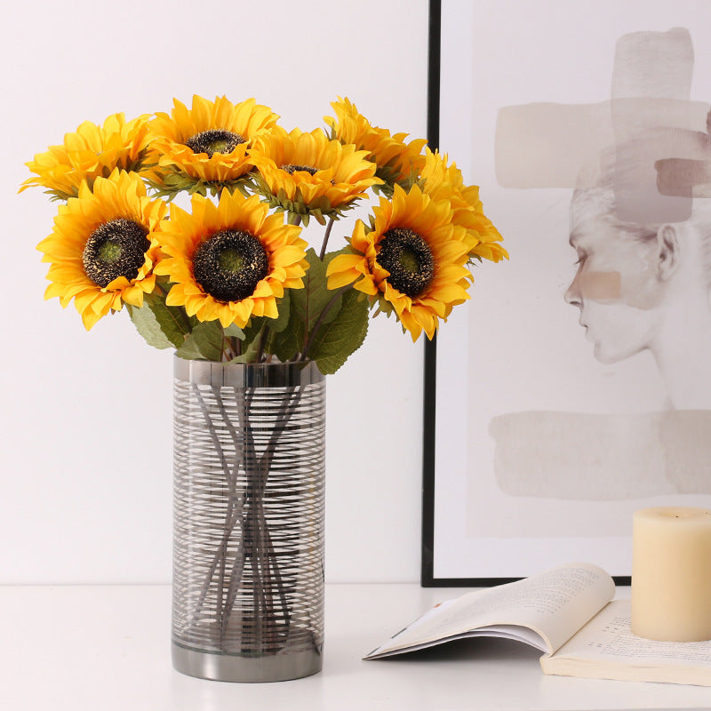 17 Inch Retro Sunflower Stems 10 Pcs Vintage Silk Artificial Flowers