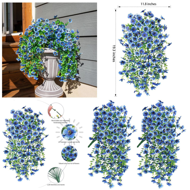 2 Pcs Artificial Hanging Flowers UV Fade Resistant Outdoor Decor for Porch Patio Balcony