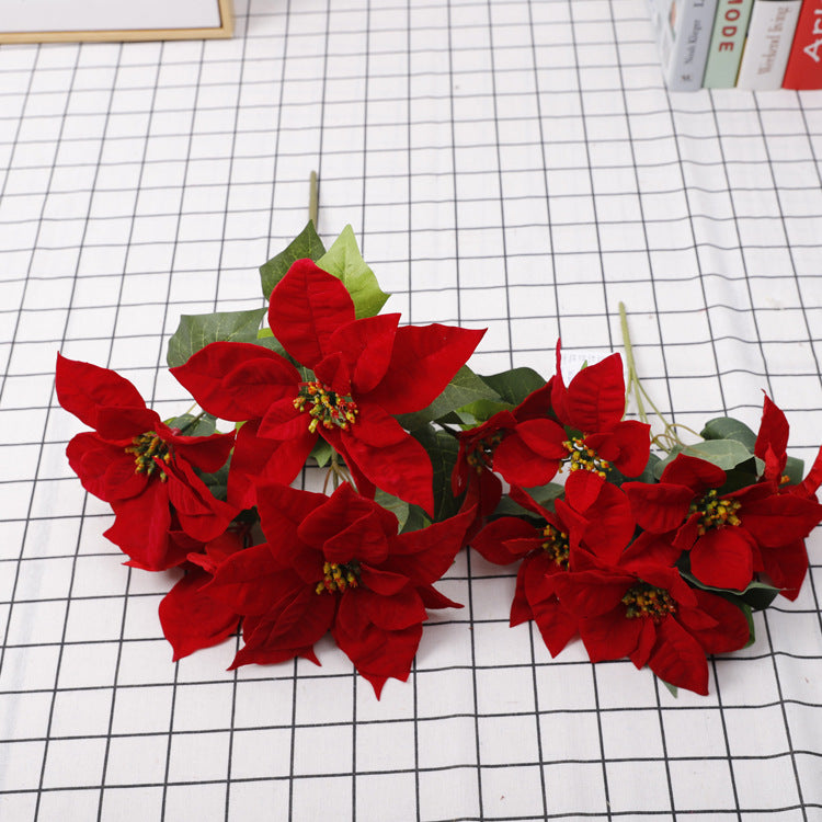 5 Sizes Bulk Artificial Velvet Poinsettia Stems Bushes Silk Christmas Flowers