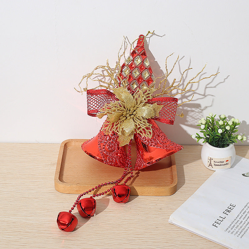 Double Bell Pendant Hanging Ornaments with Wreath – Bulk Set for Xmas Tree and Home Door Decor
