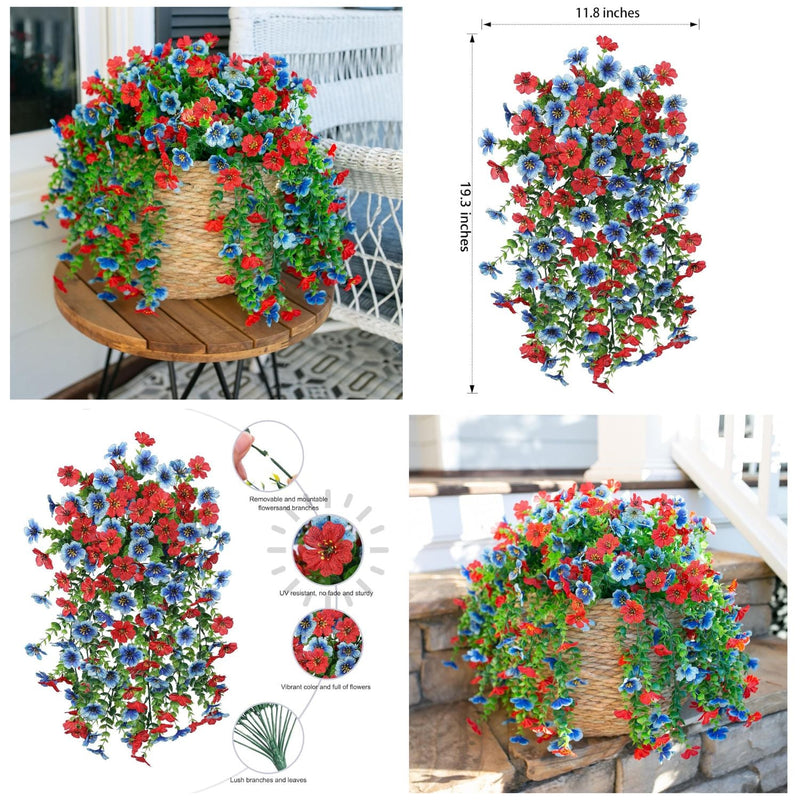 2 Pcs Artificial Hanging Flowers UV Fade Resistant Outdoor Decor for Porch Patio Balcony