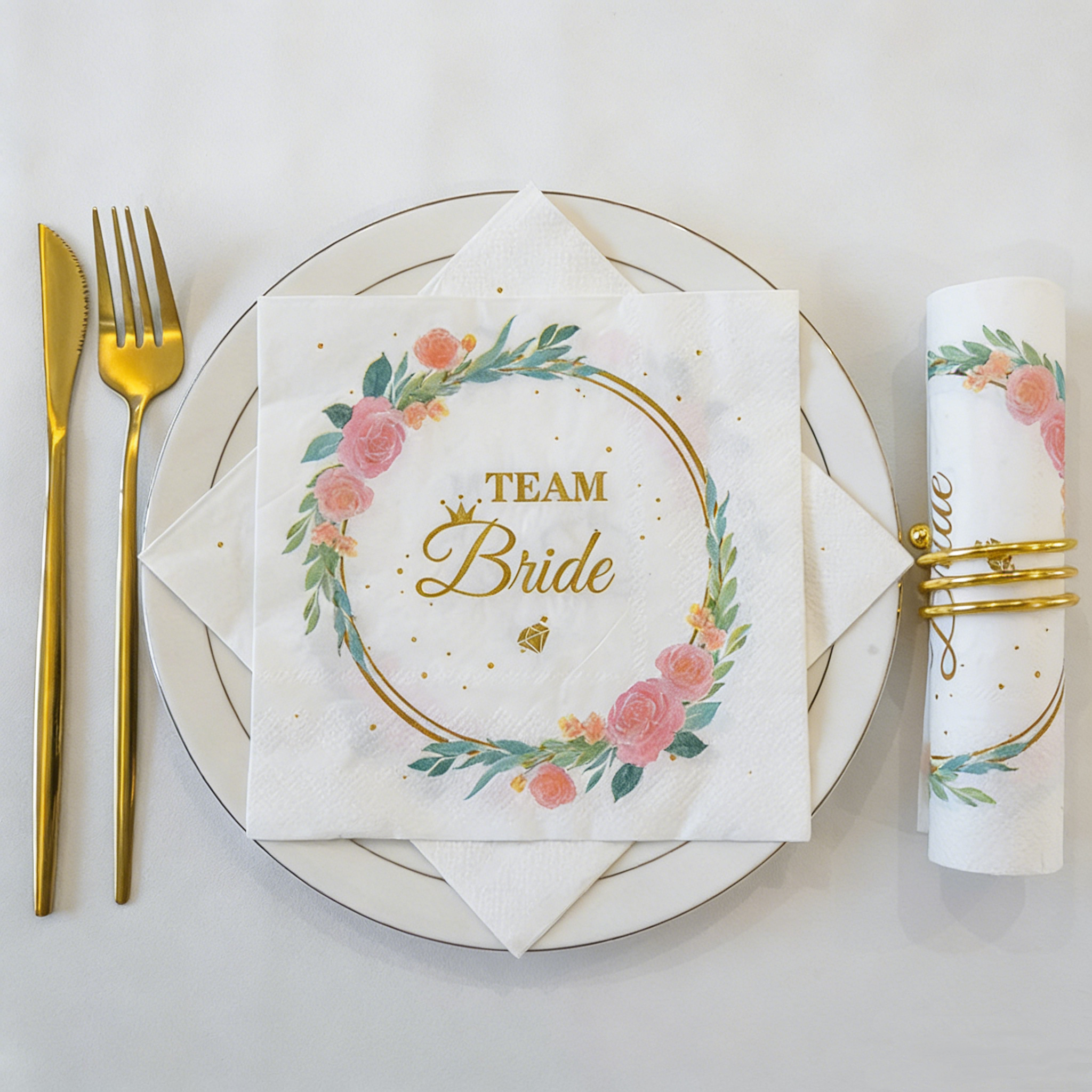 Bridal Shower Bride Floral Disposable Napkins - Wedding & Bachelorette Party Decor (20 Count)