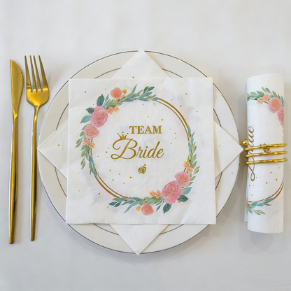 Bridal Shower Bride Floral Disposable Napkins - Wedding & Bachelorette Party Decor (20 Count)