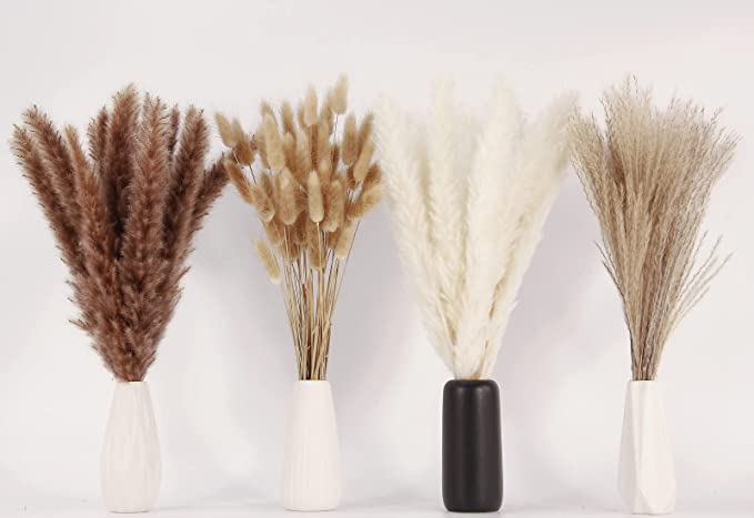 100 Pcs 17 Inch Pampas Grass Bunny Tails Dried Flowers Bulk Artificial Decor