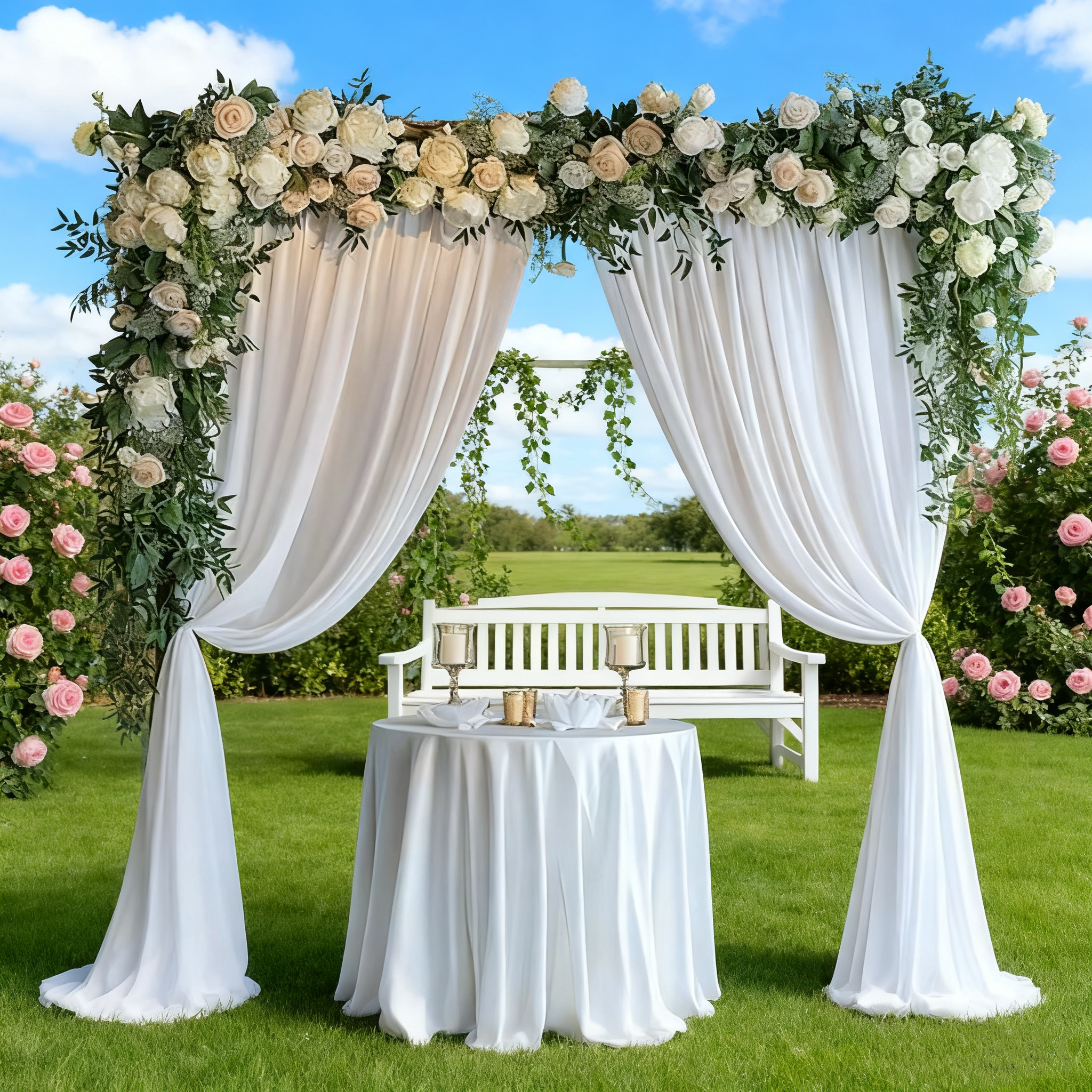 Wedding Milk Silk Backdrop Drapes - 5.1ft W x 6.9ft/8.2ft/9.8ft H (1 Piece) | Wedding Stage Curtain & Event Decor