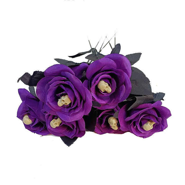16 Inch Artificial Skeleton Spider Rose Stems, 10 Pcs Halloween Floral Stems