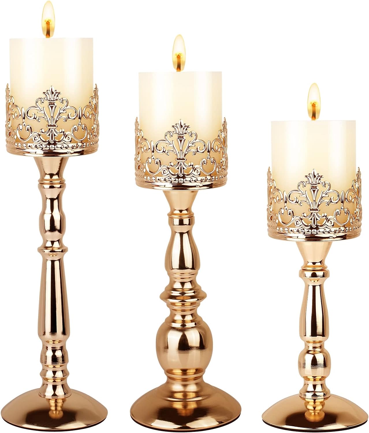 Bulk Set of 3 Gold Candle Holders for Pillar Candles Table Centerpieces Candle Stand Decor Wholesale