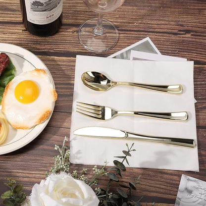 Bulk 10 Packs Pre-Rolled Plastic Disposable Cutlery Set 10 Forks 10 Spoons 10 Knives 10 Napkins Disposable Tableware Wholesale