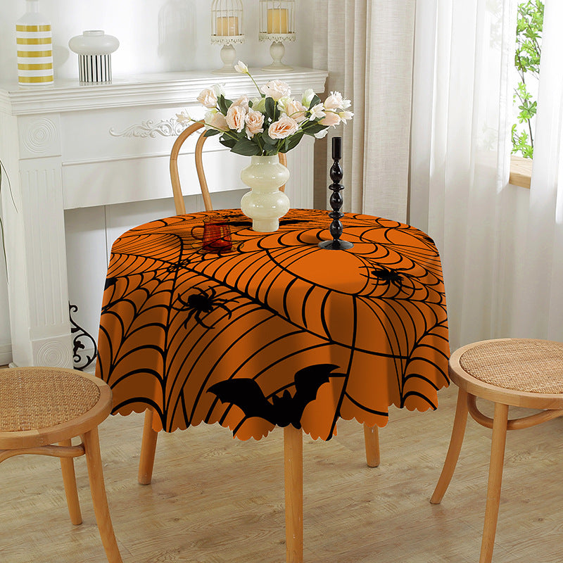 Bulk Halloween Tablecloth Festive Round Table Cover with Spider Web Pumpkin and Witch Print Easy Care and Party Protection Wholesale