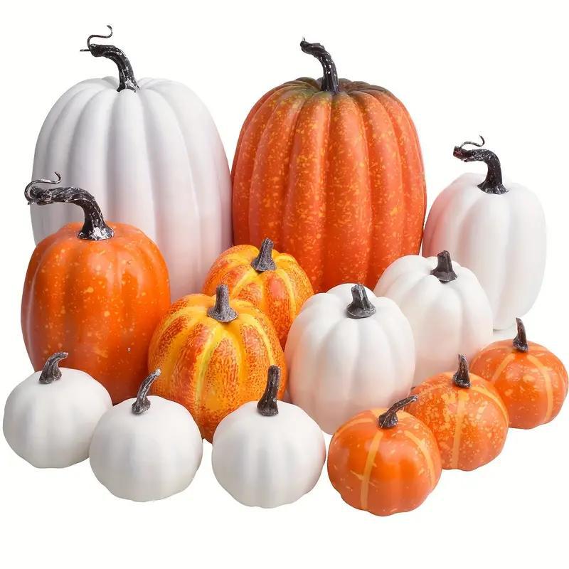 Bulk 7pcs Artificial Yellow and White Pumpkin Decoration Sets for Halloween and Thanksgiving Home Decor Wholesale