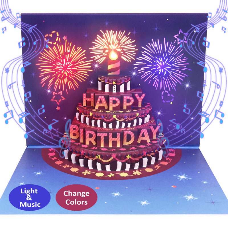 Bulk Birthday Cards Fireworks 3D Pop-Up Cake with Light and Music Happy Birthday Gifts for Women Men Mom Grandma kids Wholesale