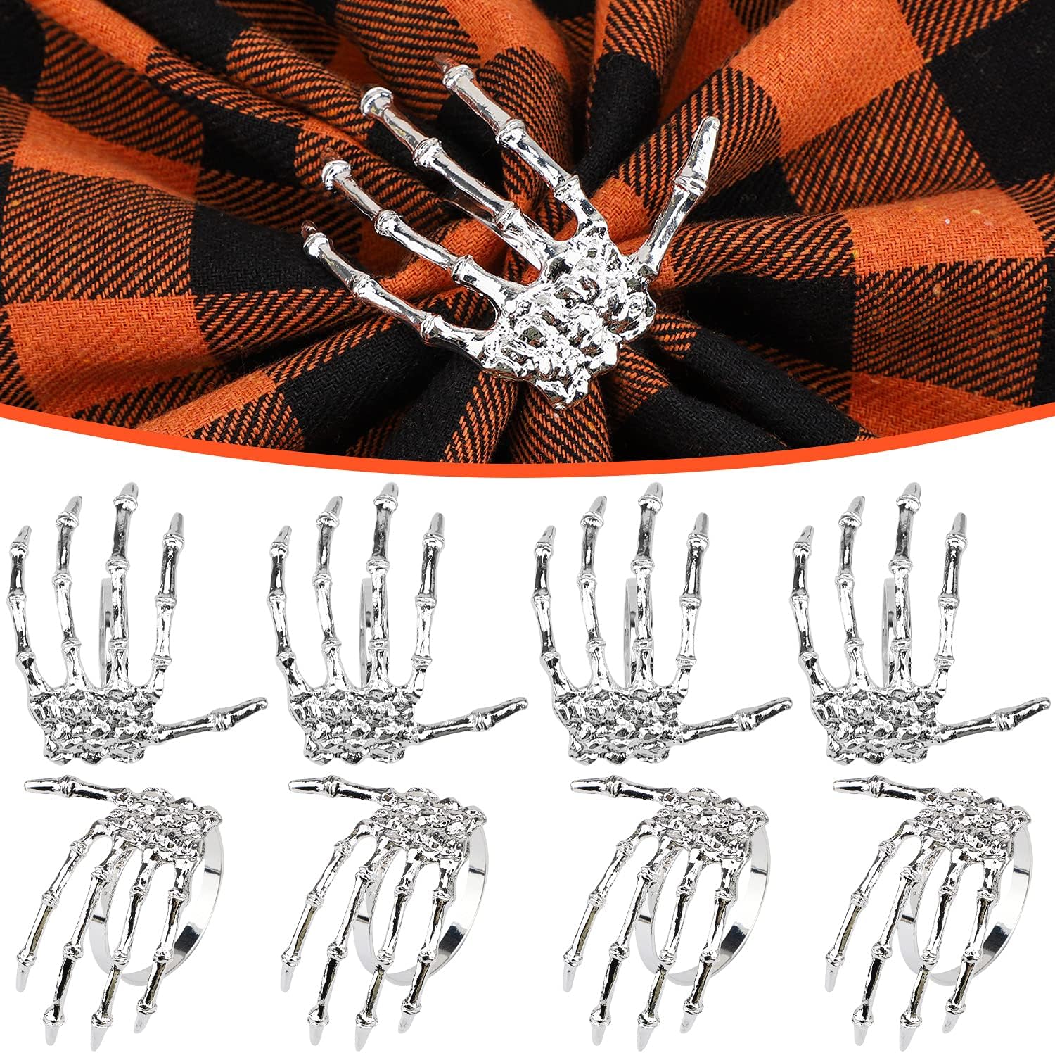 Bulk 8 Pcs Skeleton Claw Napkin Rings for Halloween Spooky Table Decor for Home Parties Birthdays Bars and Festive Events Wholesale