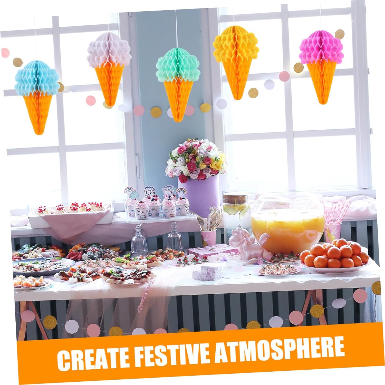 Bulk 10 Pcs Ice Cream Honeycomb Ball Backdrop Streamers Perfect for Birthday Parties Holiday Celebrations Hawaiian Weddings and Summer Decor Wholesale