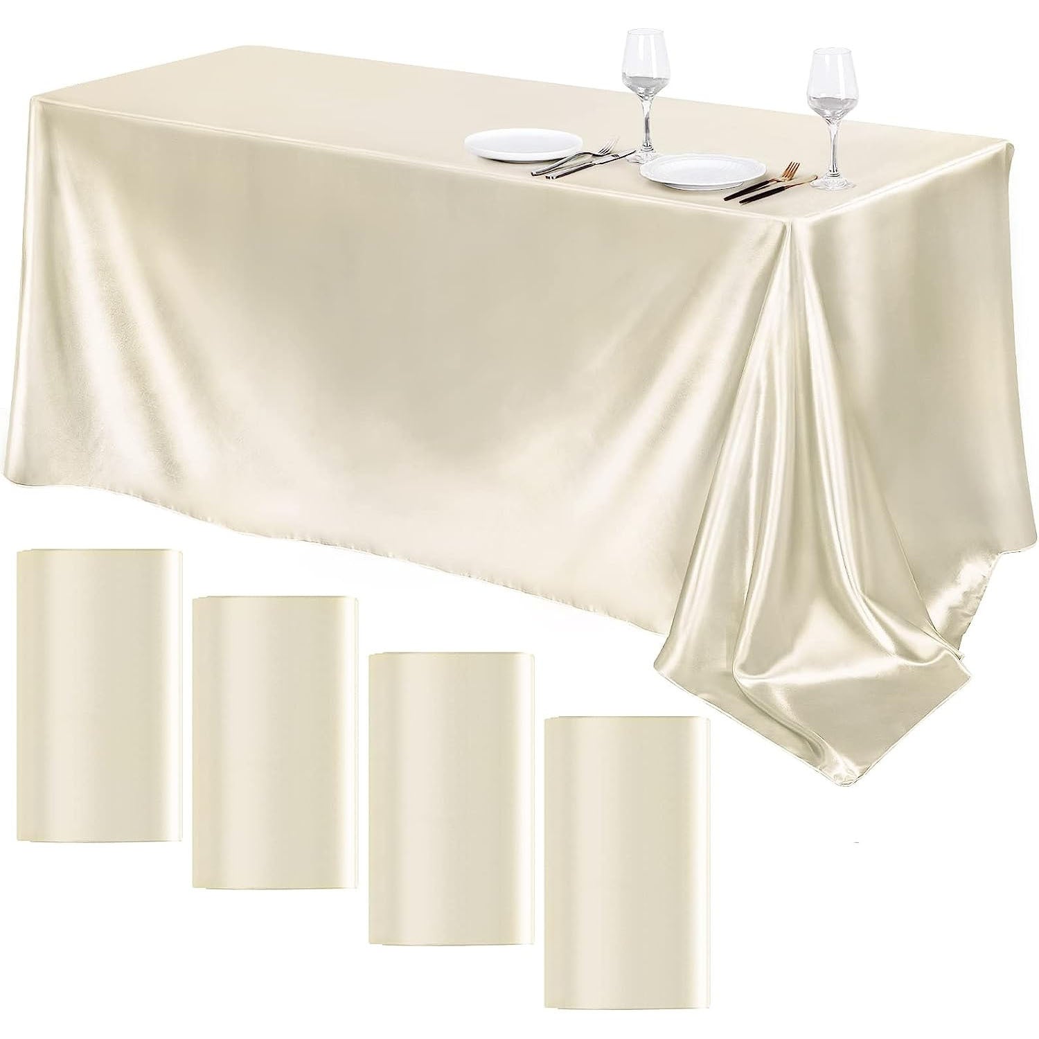 Bulk 4 Pack Satin Tablecloths 102x58 Inch for Wedding Banquet Party Events Decorations