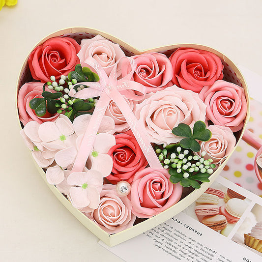 Event & Celebration Favor Heart-Shaped Soap Flower Bouquet Boxes, 8.3" x 7.1" x 3.3" for Holiday Gifting