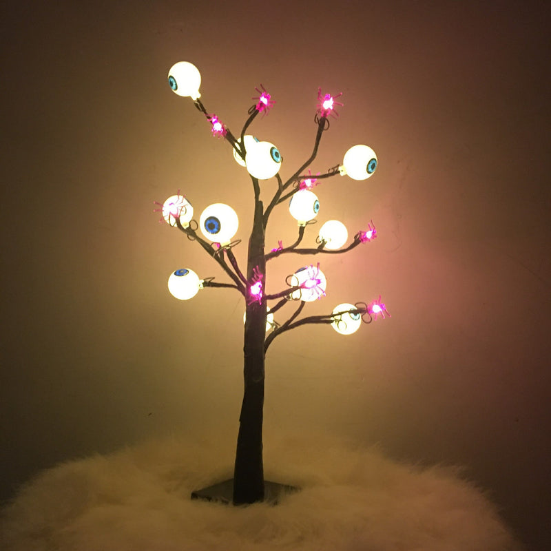 Halloween Tree with Lights 1 Pc Spooky Eyeball Ghost Spider Artificial Decoration