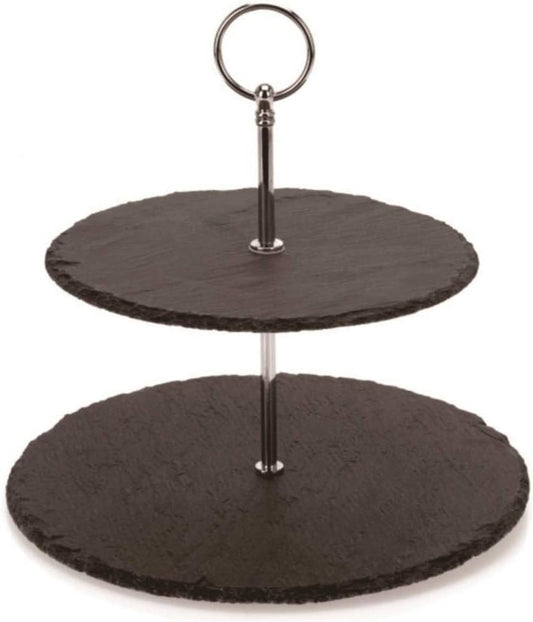 Bulk 2 Pcs 2Tier Slate Cake Stand Round Multi-Layer Serving Tray for Cupcakes Desserts Fruit with Stainless Steel Rod Weddings Birthdays Wholesale